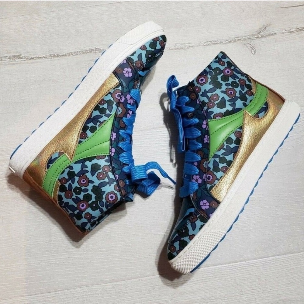 NEW Coach Floral Blue Lace High Top Sneaker